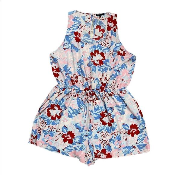 Gibson Floral Pink Blue Woven RomperJumpsuit - Picture 7 of 11